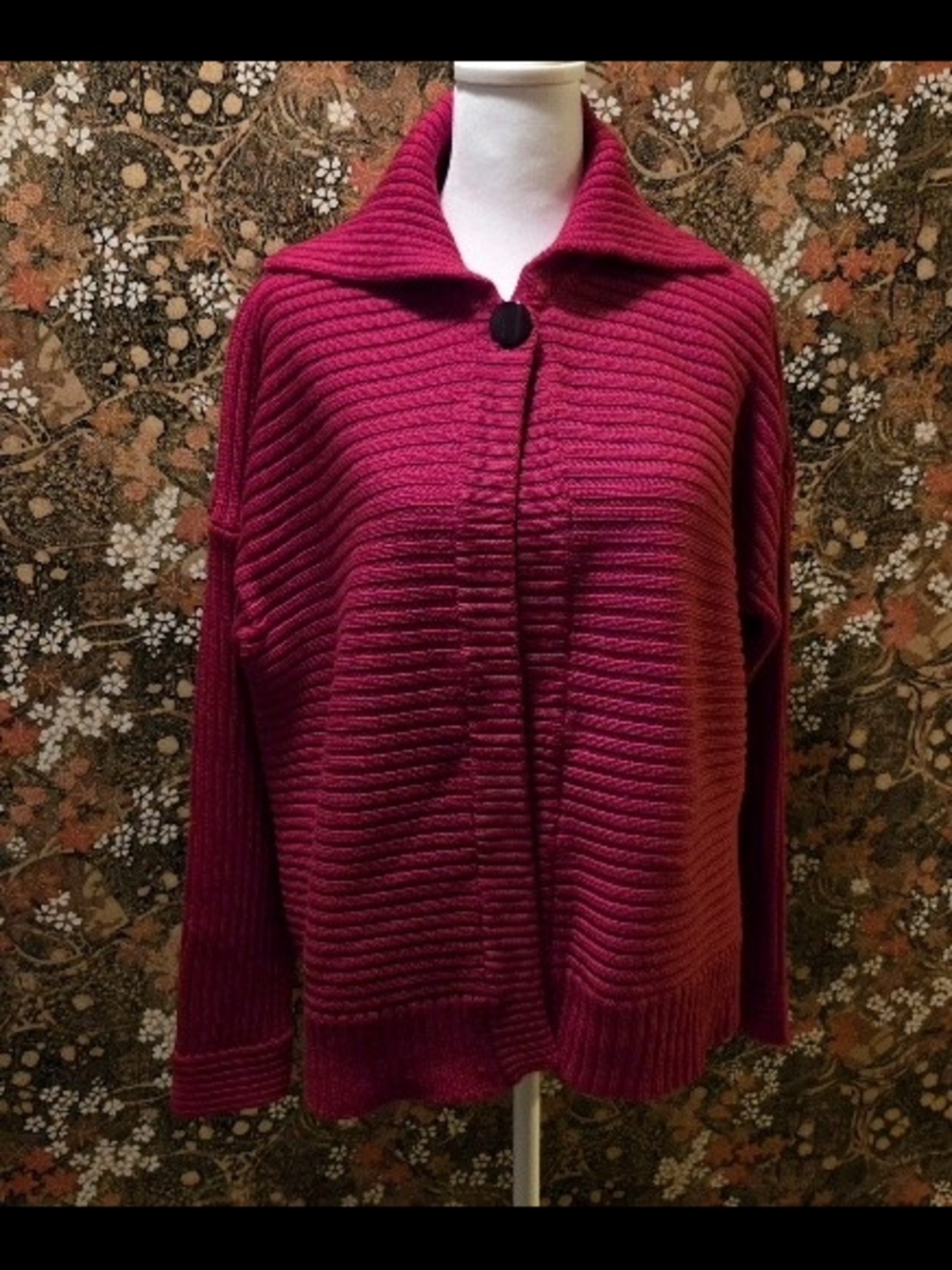Ellen Tracy Ribbed Button-Front Sweater Jacket - True Red